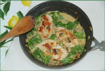 Chicken with Creamy Mushroom Sauce and Sauteed Kale